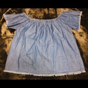 Denim off the shoulder shirt